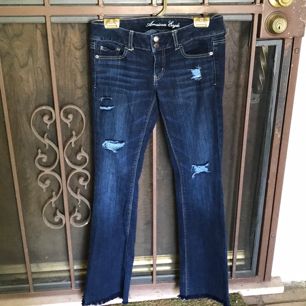 Dark wash distressed jeans